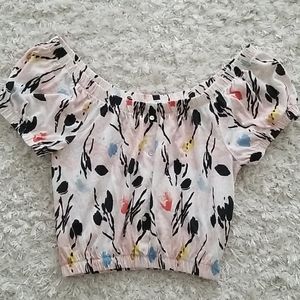 ZARA trf Tropical Puff Sleeve Short Sleeve Croptop